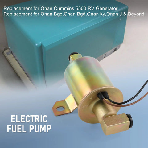 Electric Fuel Pump 12V Replacement For Onan 5500 RV Cummins Generator next to blue generator box