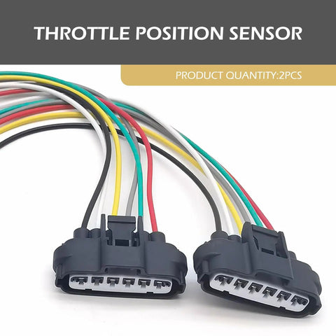 2-Pack 6-Way Throttle Body Pigtail Connector Kit, 6 Pin TPS Sensor Harness, black connectors with colored wires