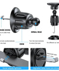 Zero Shake Car Phone Holder With Metal Hook Clip And Air Vent Cell Phone Mount features adjustable gimbal head and strong hardware hooks.