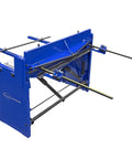 Heavy Duty Kickass Cast Iron Manual Stomp Shear Machine For Cutting Thick Sheet Metal And Aluminum Up To 14 Gauge With Razor Sharp Tool Steel Blades angled view showing cutting mechanism.