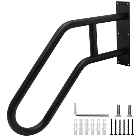 Stainless Steel Wall Mounted Handrail For Indoor Stairs, Fits 1 To 3 Steps, 22.8 Inch Length With Matte Black Finish, shown with installation kit.