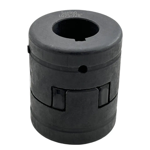 Flexible 3 Piece L Jaw Coupling Set With Rubber Spider For Log Splitter 7 Sixteenths To 7 Eighths Inch Bore HT250 Cast Iron Close-up