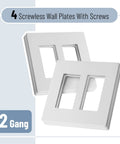Screwless Decorator Wall Plates Two Gang White Covers 4 Pack No Visible Screws Clean Look Easy Install Durable Shatterproof