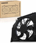 Top Tier High Output Engine Radiator Cooling Fan Assembly Oem Fitment Direct Bolt On For Bmw 3 Series 1998 To 2006 2.5L And 3.0L L6 Inline Six in black with 6 blades.