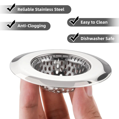 No Fuss Solid Stainless Steel Bathtub Drain Strainer And Hair Catcher Filter Basket For Bathroom Sink Drain Plug held in hand.
