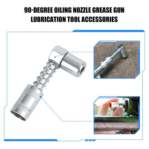 90 Degree Car Grease Coupler Adapter With 3 Jaw Right Angle Fittings for tight spots, silver iron construction