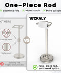 Comparison of one-piece rod free standing toilet paper holder with pivoting post, brushed nickel finish, heavy weighted base, versus others