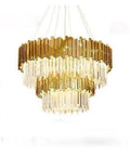 Fresh Gold Linear Led Pendant Light Featuring Gorgeous K9 Crystal Drops Ninety Centimeter Eight Bulb Dining Room Lamp With No Sweat Installation Contemporary Home Decor That Hits Different Anywhere, showcasing elegant crystal design.