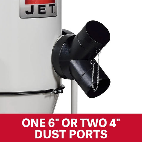 Two Stage Cyclone Dust Collector With 2 Micron Filter And 2 HP 230V 1 Phase High CFM dust ports close-up view