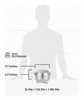 Size comparison of Stainless Steel Camping Pot Set for Backpacking, Nesting Pots 2L, 1.5L, 1.25L with universal lid.