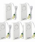 Water Leak Detector With 120dB Loud Alarm And Battery Powered 9V Not Included 5 Pack showing front view and sensor cables
