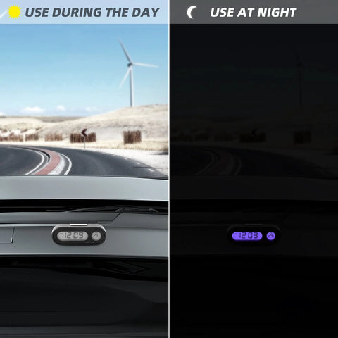 MEANLIN MEASURE car dashboard digital clock with LCD backlight; daytime gray display, night purple backlit; pack of 2