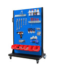 Heavy Duty Steel Tool Rack Organizer With Wheels And Durable Rust Resistant Finish, Supports Up To 1100 Lbs, Mobility Casters, Double Sided Triangular Base