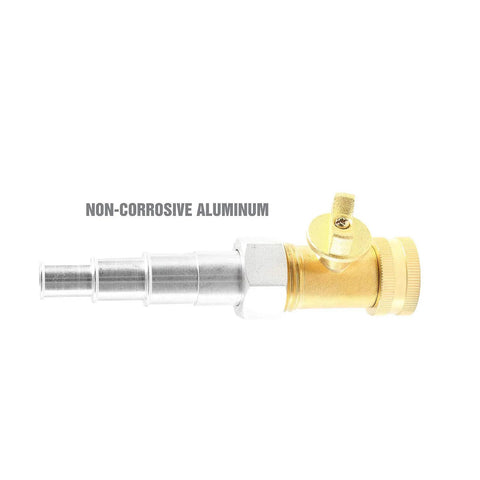 Cooling System Backflush Tool With Brass Shutoff Valve For Heater Core And Radiator Flush, universal fit, side view
