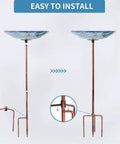 Glass Bird Bath On Metal Stake With Four Pronged Base For Stability Easy Assembly Outdoor Garden Bird Feeder Peacock Style holds water or bird seed