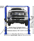 Pro Shop Workhorse Two Post Vehicle Overhead Lift Featuring Double S Shape Columns And Smooth Power Pump for auto techs adjusting height with a truck.