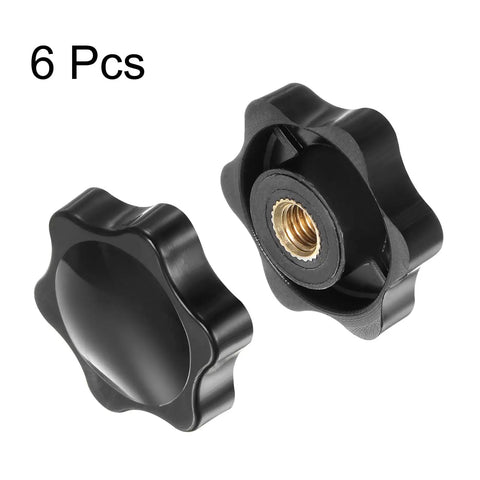 Six Pack M6 Star Knobs With 38mm Plastic Head And Brass Insert 6 Point Star Grip Non Through Hole Screw In Threaded Hand Knobs