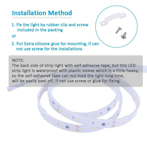 Installation method for 120V Dimmable LED Strip Light 5000K Day White No Driver Needed IP65 Waterproof 16.4Ft