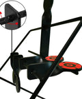 Close-up of self resetting steel targets for pellet guns and air rifles, durable backyard practice targets for 177 and 22 caliber shooting