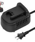 Hella Solid 500W AC To DC Converter Compatible With Milwaukee M18 Cordless Tools 120V To 18V Power Supply Adapter showing plug and charging dock.