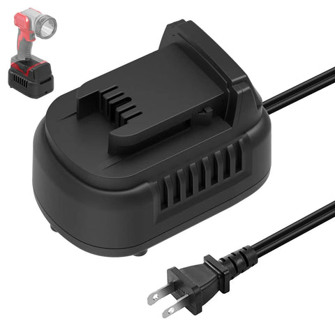 Hella Solid 500W AC To DC Converter Compatible With Milwaukee M18 Cordless Tools 120V To 18V Power Supply Adapter showing plug and charging dock.