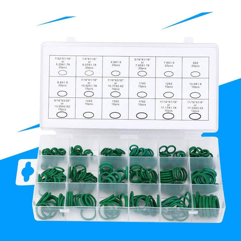 High-temperature O-ring kit in a plastic storage box; 270 green nitrile rubber O-rings in assorted sizes