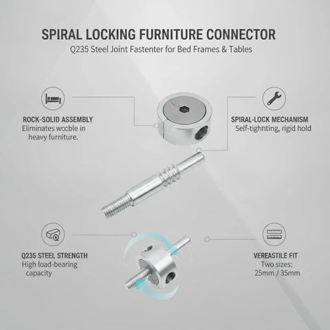 Spiral Locking Furniture Connector Built With Tough Q235 Steel For A Super Tight And Stable Connection On Bed Frames
