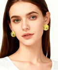 18K Gold Plated Hammered Dome Earrings For Women, Lightweight Hollow Half Ball Studs, Hypoallergenic And Anti Tarnish Texture Jewelry, Everyday Glam And Comfortable Wear, worn close-up
