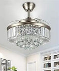 42 Inch Crystal Fandelier Ceiling Fan With LED Light And Remote Control in living room, chandelier style, retractable blades.
