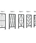Five styles of Badass Black Wrought Iron Balustrade Kit Featuring Five Sleek Panels For Indoor Outdoor Deck Railing Systems.
