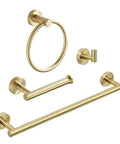 Gold Bathroom Hardware Set With Toilet Paper Holder 24 Inch Towel Bar Towel Ring Robe Hook 4 Piece Wall Mount Kit Brushed Gold Finish
