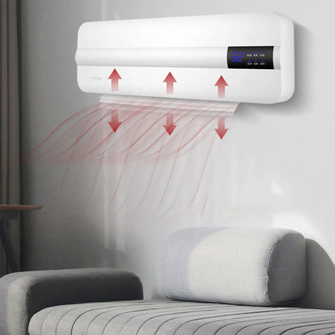 Wall Mounted Bathroom Heater And Waterproof Air Conditioning Fan Providing Snappy Heat And Quick Cool Down With Zero Hassle Remote Operation clear digital readouts and air flow.