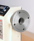 Heavy Duty 4 Inch Wood Lathe Face Plate With Compatible M33 M18 And 1 X 8 Tpi Threads Built Tough Steel Construction mounted on lathe.