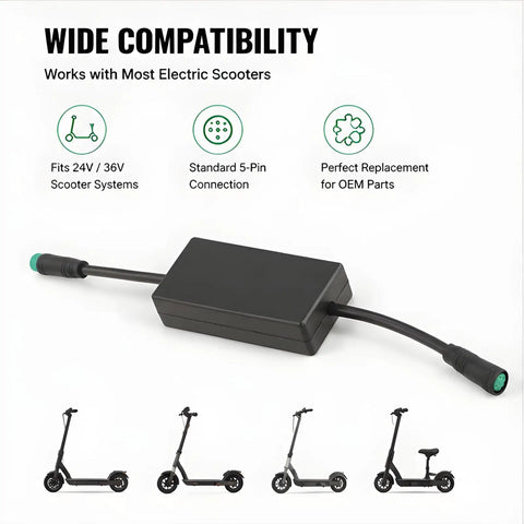 Compact Scooter Speed Controller Accessory With ABS Housing Replacement Control Unit For Electric Scooters Inline Cable Connected Design Maintenance Spare Part Easy Install Slick Black ABS Controller Module