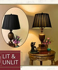 Empire English Pleat Lamp Shade In Black And Gold 11 Top 18 Bottom 12 High Silk Type Shantung Fabric With Off White Styrene Lining Dope Look Easy Install Classic Table Lamp Decor For Living Room on ornate table