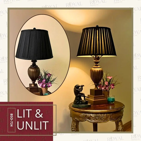Empire English Pleat Lamp Shade In Black And Gold 11 Top 18 Bottom 12 High Silk Type Shantung Fabric With Off White Styrene Lining Dope Look Easy Install Classic Table Lamp Decor For Living Room on ornate table