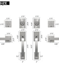 Front Door Handleset Double Door Lock Set In Satin Nickel With Deadbolt For Entry Doors showing dimensions and size details.