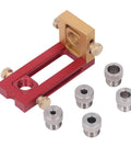 Six Piece Drill Jig Kit With Adjustable Bushings For Precise Woodworking Holes And Quick Assembly, showing jig with bushings