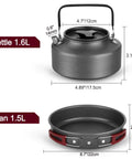 Kettle and pan from 22 Piece Camping Cookware Mess Kit For Four With Hanging Pot Pan Kettle Base Dishes Cups Spoons Forks