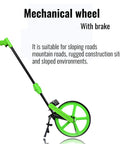 Foldable Electronic Measure Wheel With Large Digital Display Measuring Up To 999.9 Meters, green mechanical wheel with brake.