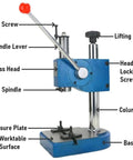 Rugged As Nails Heavy Duty Manual Arbor Press With Secure Grip And 360 Degree Rotatable Head For Quick Riveting Punching and Precision Fabrication Work Right On Your Shop Bench, detailed view showing all components.