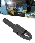 Beefy Alloy Steel CNC Bar Puller For Lathes with hardened handle and integrated jaws, shown on a CNC machine