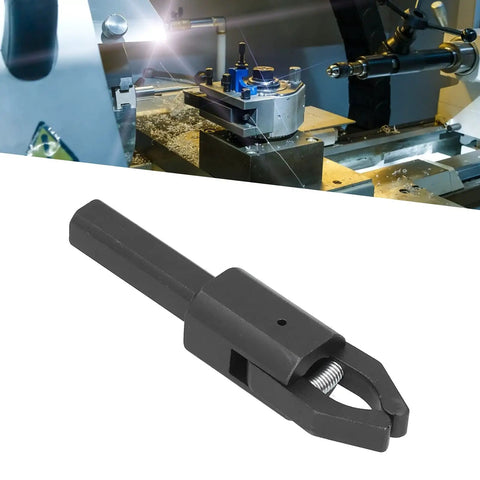 Beefy Alloy Steel CNC Bar Puller For Lathes with hardened handle and integrated jaws, shown on a CNC machine