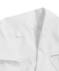 Close-up view of the collar on the Unisex White Lab Coat With Long Sleeves For Pros Nurse Uniform Style Easy Care Polyester Cotton Blend