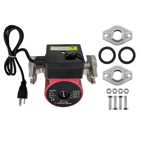 Stainless Steel Hot Water Circulator Pump Replacement for UPS15-55SFC 59896773, showing unit with wiring and fittings.