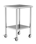 Stainless Steel Rolling Work Table With Wheels 24x24 Inch NSF Certified Pro Grade Heavy Duty 34 Inch Tall With Adjustable Undershelf