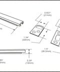 Technical diagram of Beefy Heavy Duty Solid Brass Concealed Surface Bolt 4 Inch Matte Black Finish Two Pack Door Hardware