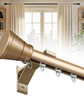 Built To Last Heavy Duty Aluminum Curtain Track System For Windows And Room Dividers, Wall Mounted Silent Drapery Rail With Pulleys, Roman Rod Style, Easy Install Gold Finish, 2 Meter Length close-up of gold aluminum wall-mounted track with pulleys and bracket
