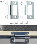 Sturdy Steel Cranked Flush Hinge Set For 19mm Doors Zinc Plated Cabinet Hardware For Camper RV Mobile Home Utility Cabinets 2 Pack Includes Screws And Easy Quick Install Design, showing two hinges with screws and hinge installed on a cabinet edge.