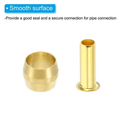 Front view of brass compression sleeve and ferrule for 1/4 in OD hose, smooth finish